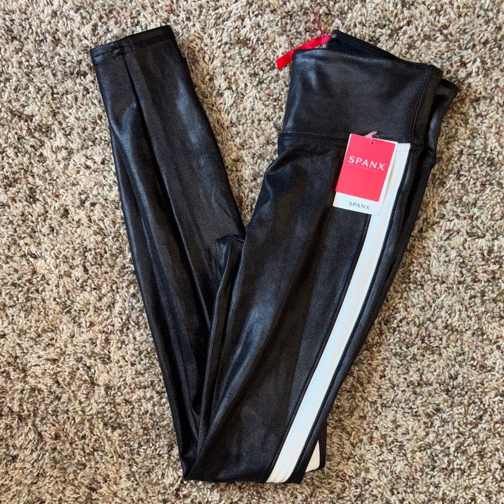 NWT Spanx faux leather stripe leggings